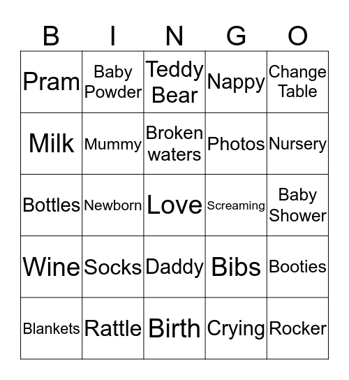 Tanya's Baby Shower  Bingo Card