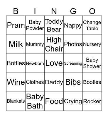 Tanya's Baby Shower  Bingo Card