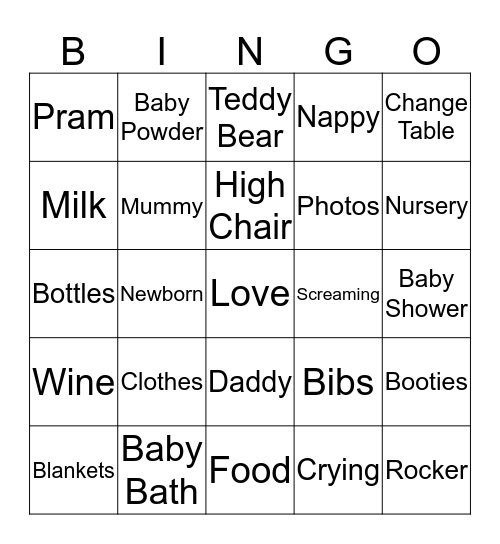 Tanya's Baby Shower  Bingo Card