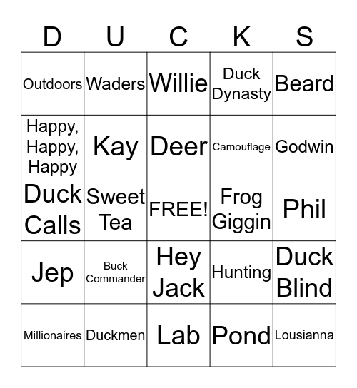 Duck Dynasty Bingo Card