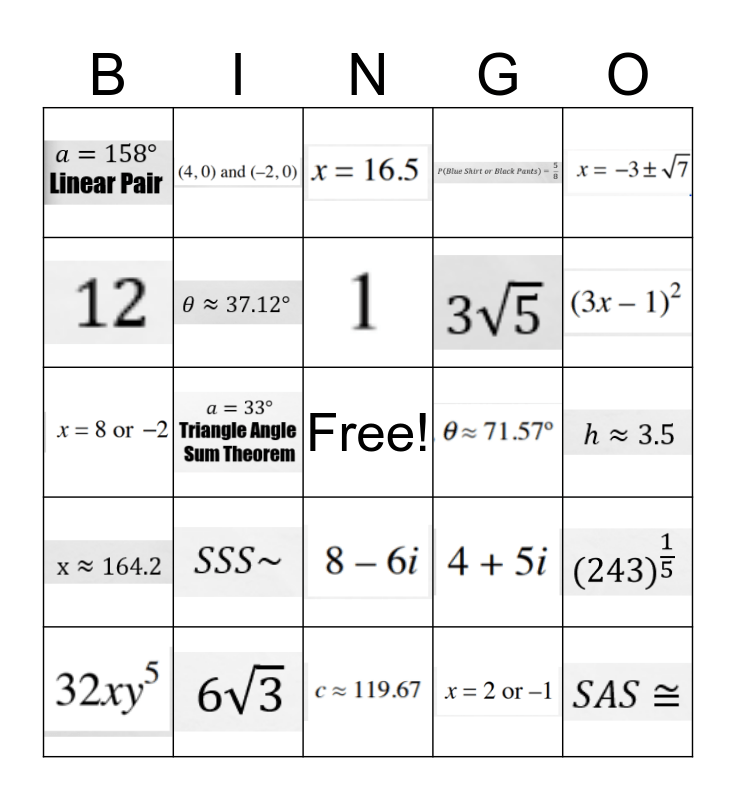 Chapter 6 Review Bingo Card