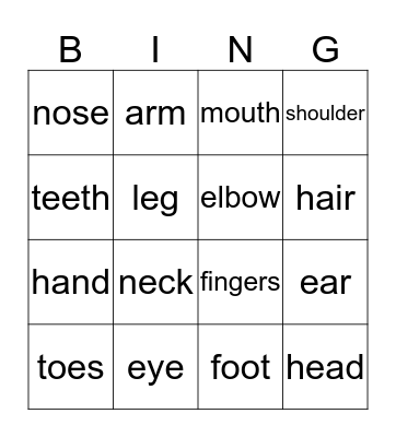 My body BINGO Card