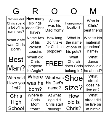 CHRIS  BINGO Card