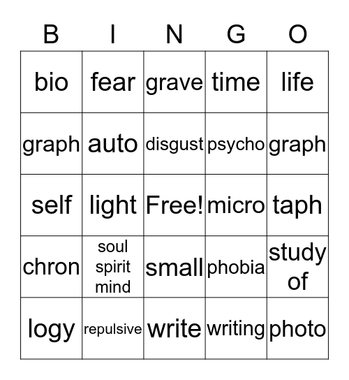 Vocabulary Bingo Card