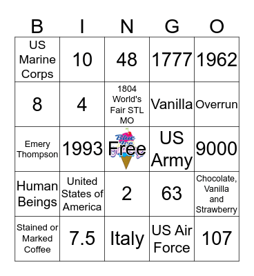 Blue Ice Creamery Trivia Bingo 2019 Bingo Card