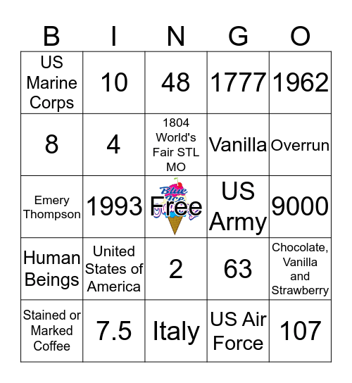 Blue Ice Creamery Trivia Bingo 2019 Bingo Card