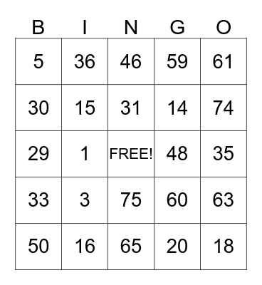 Five Staar Bingo Card