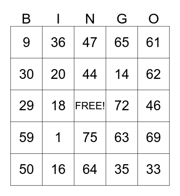 Five Staar Bingo Card