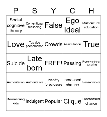 Social Domain Bingo Card