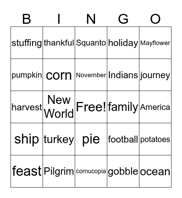 Thanksgiving Bingo Card