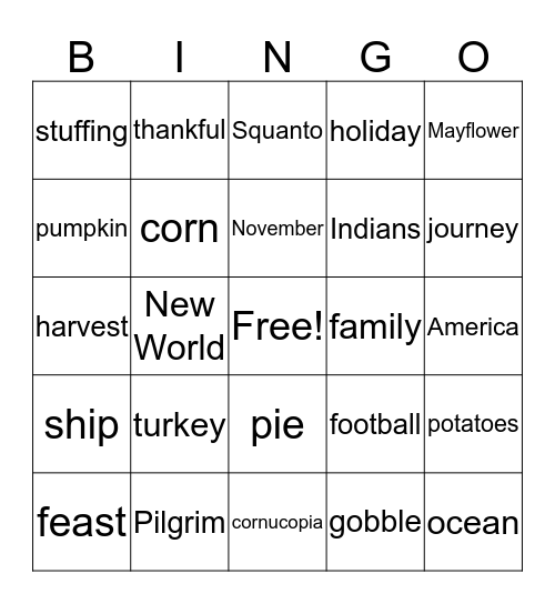 Thanksgiving Bingo Card