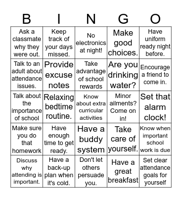 Attendance Bingo Card