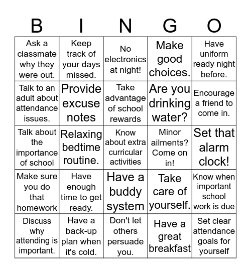 Attendance Bingo Card