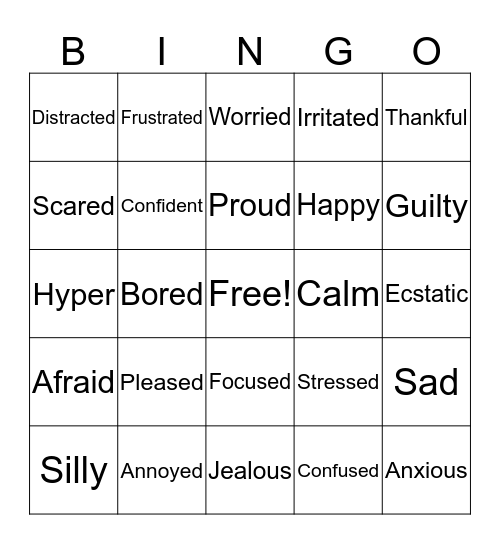 Feelings BINGO Card