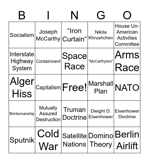 Cold War Bingo Card