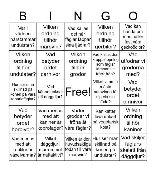 Sällskapsdjur 1 Bingo Card