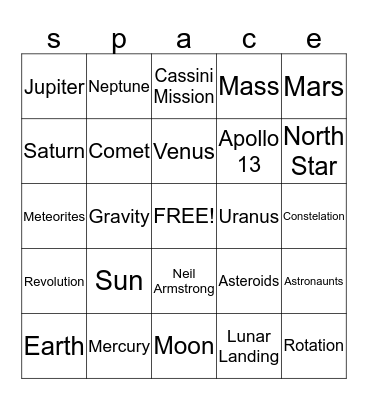 Space Bingo Card