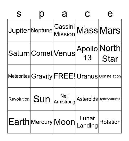 Space Bingo Card
