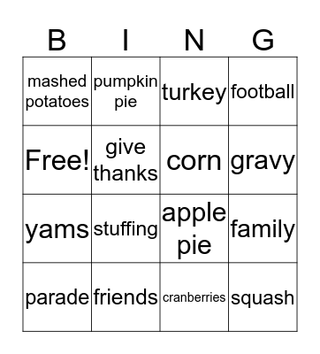 Thanksgiving Bingo Card