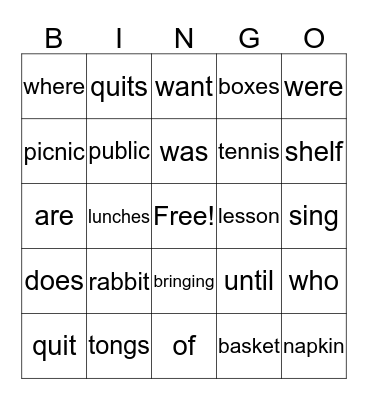 Reading Bingo Card