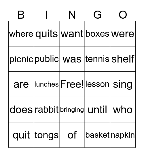 Reading Bingo Card