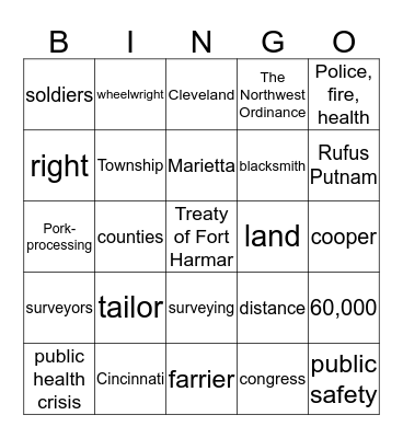 The Northwest Territory Bingo Card