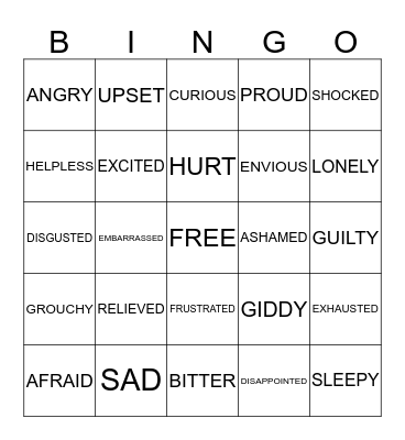 MOODS AND FEELINGS Bingo Card