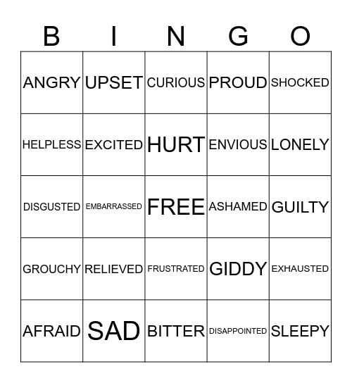 MOODS AND FEELINGS Bingo Card