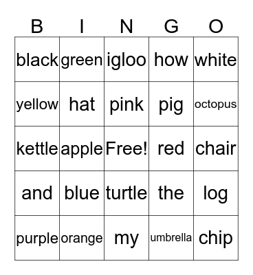 Colors & Phonics Bingo Card