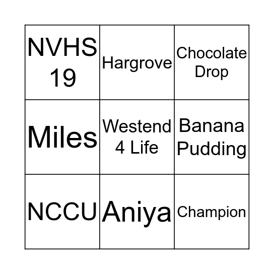 Aniya's Day Bingo Card