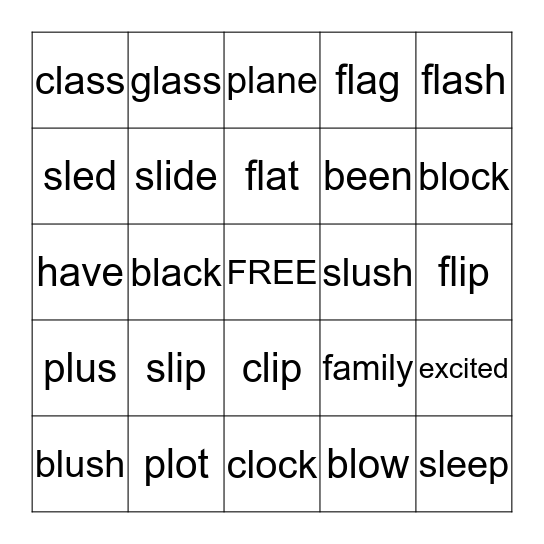 Consonant Blends L Bingo Card