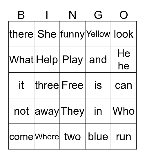 Sight Words Bingo Card