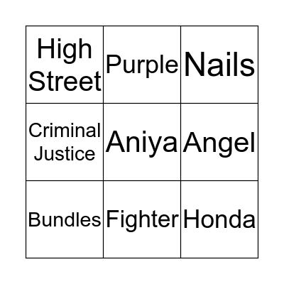 Aniya's Day Bingo Card