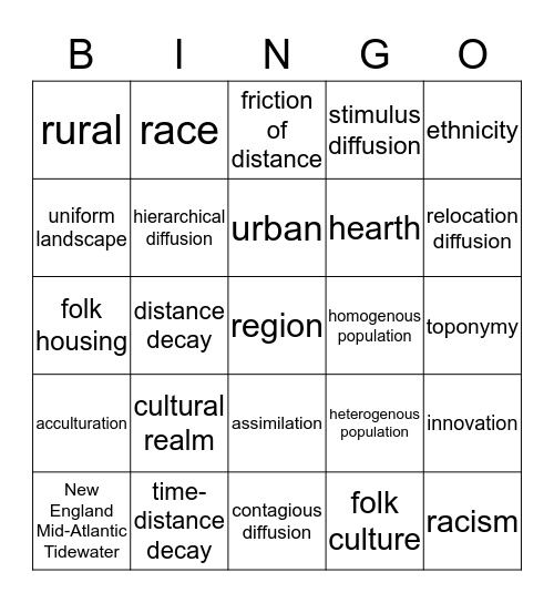 Culture Bingo Card