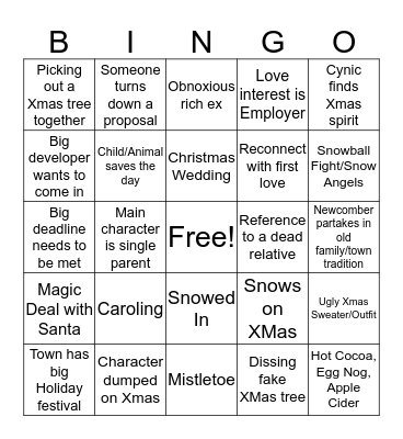 Hallmark Holiday Bingo Card