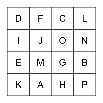 Alphabet  Bingo Card