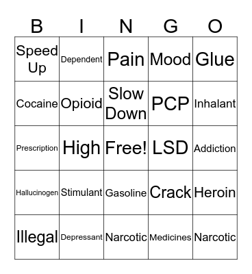 Street and Prescription Drugs  Bingo Card