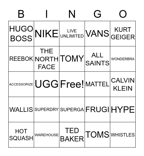 BRANDS BINGO Card