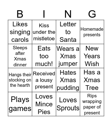 Christmas Get Togethers Bingo Card