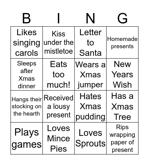 Christmas Get Togethers Bingo Card