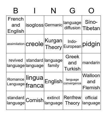 Language Bingo Card