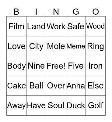 Fingerspelling Bingo Card