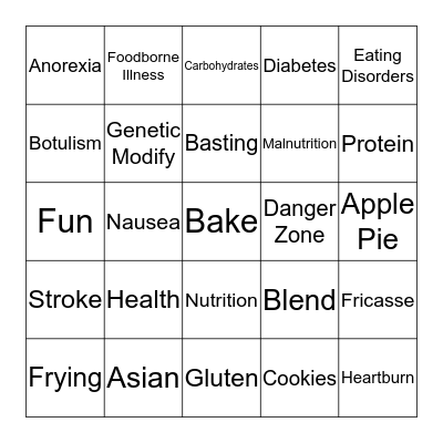 Nutrition and wellness Bingo Card