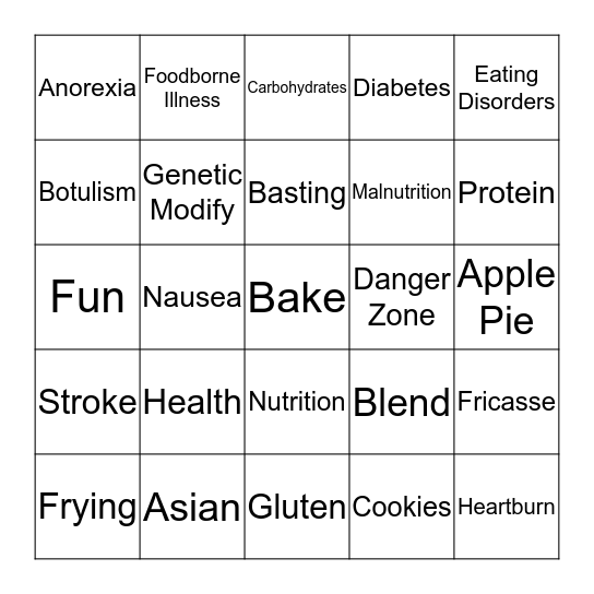 Nutrition and wellness Bingo Card