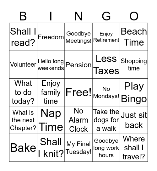 The Life of Retirement Bingo Card