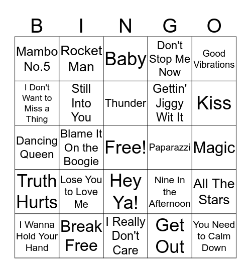 Music Bingo Card