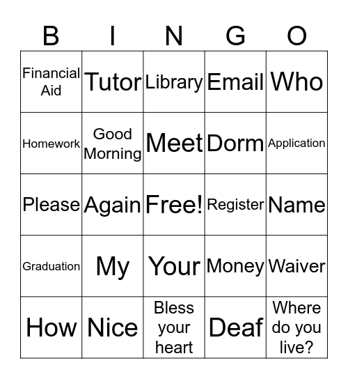 Signs Bingo Card