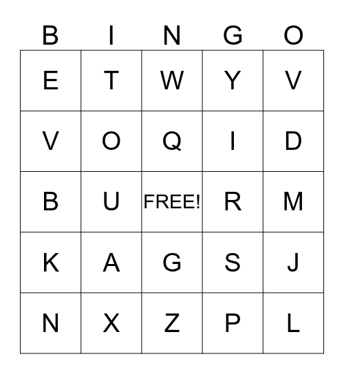 Uppercase Alphabet Bingo Card