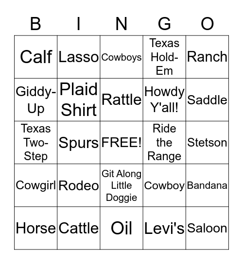 COWBOY & COWGIRL BINGO Card