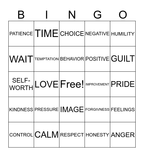 SELF CONTROL BINGO Card